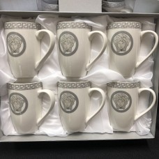 MILANO MEDUSA FACE PORCELAIN 12 COFFEE TEA MUGS CUPS WHITE AND SILVER